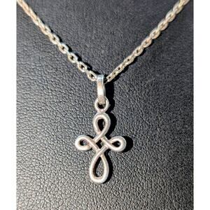 VTG 925 Sterling Infinity Cross Pendant 17.5" Rectangle Chain Link Necklace